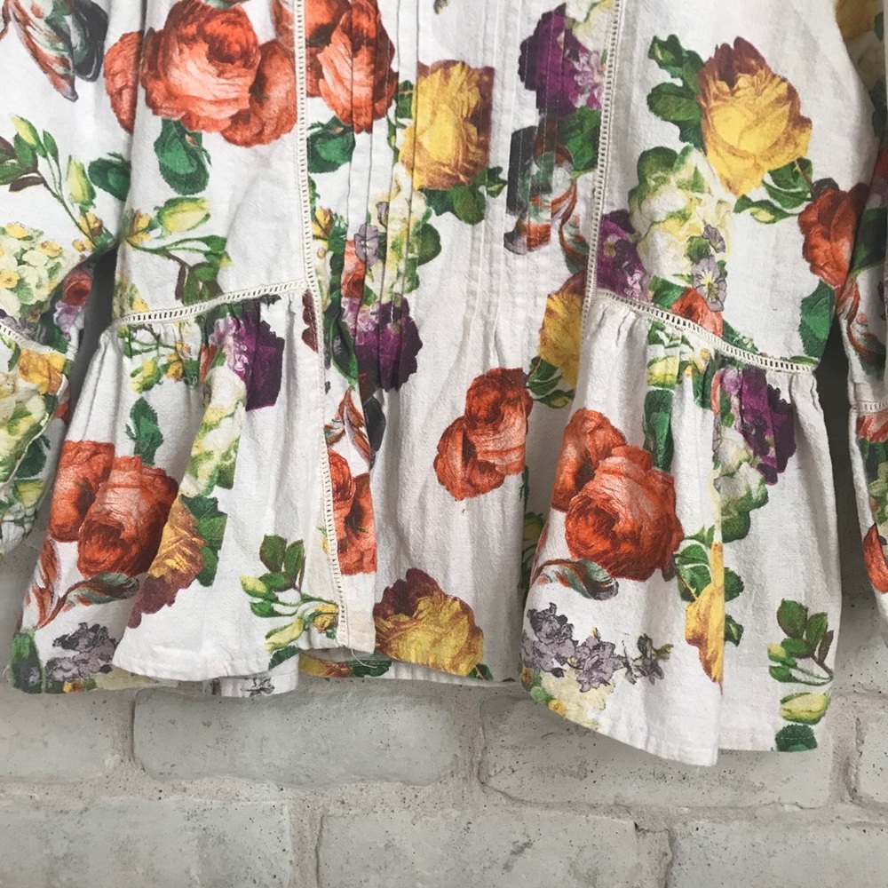 Brass & Roe Floral Long Sleeve Ruffle Bottom M - Picture 9 of 11